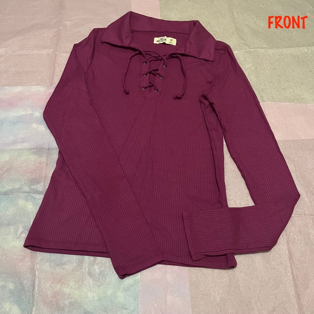 Hollister Purple Lace-Up Ribbed Polo